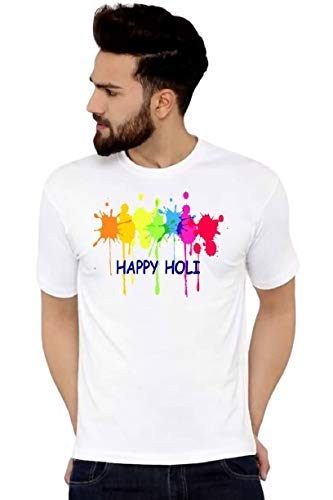 Multi Color Happy Holi Printed Tshirt for Couple