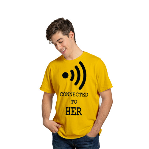 Connected To Him & Her Printed Tshirt for Couple
